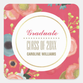 Pegatina Cuadrada Graduación de Personalizado de patrones florales m