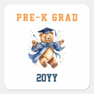 Pegatina Cuadrada Graduación de Pre-K Osito Teddy Adorable 