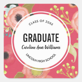 Pegatina Cuadrada Graduación del patrón floral moderno