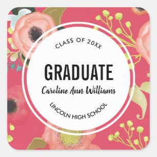 Pegatina Cuadrada Graduación del patrón floral moderno