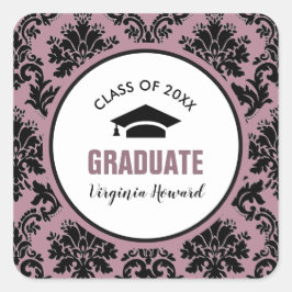 Pegatina Cuadrada Graduación del Personalizado del patrón de Damask