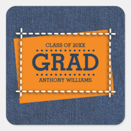 Pegatina Cuadrada Graduación del Personalizado del patrón de denim