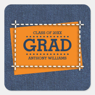 Pegatina Cuadrada Graduación del Personalizado del patrón de denim