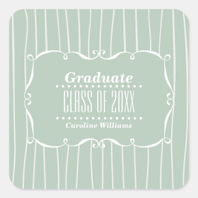 Pegatina Cuadrada Graduación del Personalizado del patrón de franja  (Anverso)