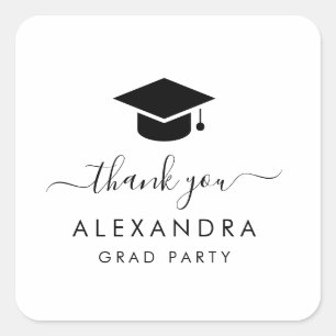 Pegatina Cuadrada Graduación en blanco y negro Gracias