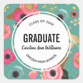 Pegatina Cuadrada Graduación floral moderna