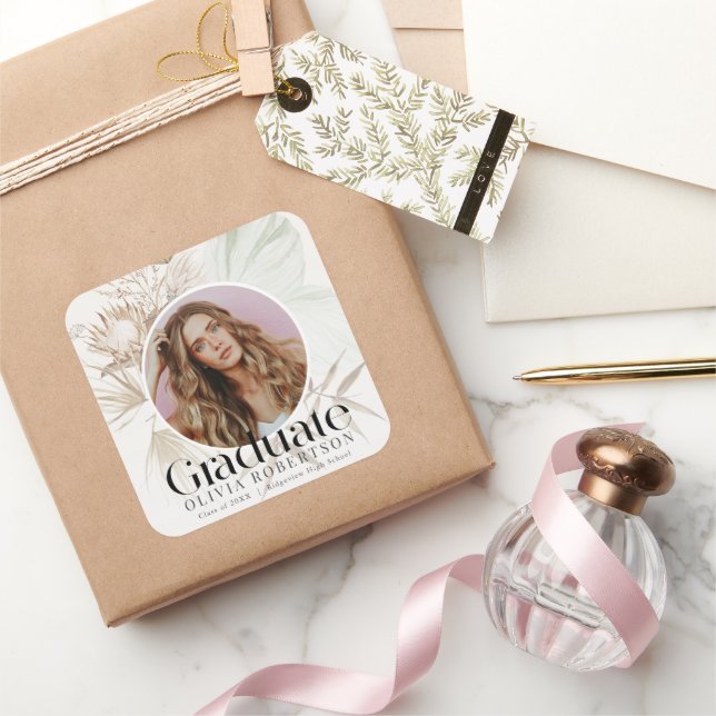 Pegatina Cuadrada Graduación fotográfica de Boho Reviera (Regalar)