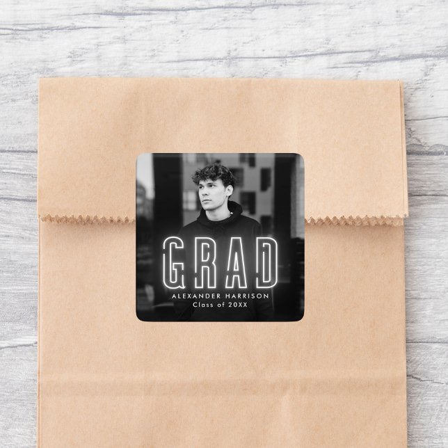 Pegatina Cuadrada Graduación moderna de neón blanco (Subido por el creador)