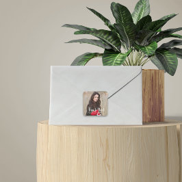 Pegatina Cuadrada Graduación moderna Gracias Tipografía