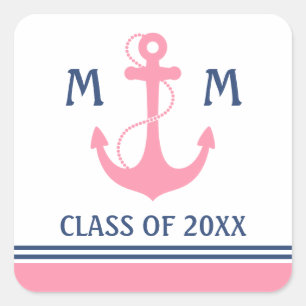 Pegatina Cuadrada Graduación Náutica Rosa
