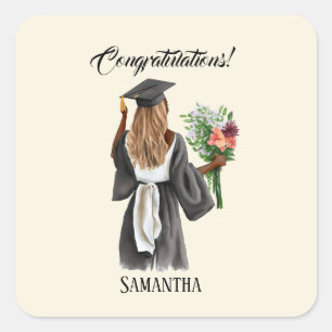 Pegatina Cuadrada Graduación personalizada de acuarela (13)