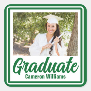 Pegatina Cuadrada Graduación personalizada de foto de graduado verde