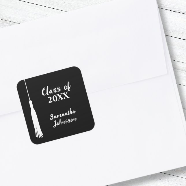 Pegatina Cuadrada Graduación personalizada de Grad Tassel 2024 (Modern 2024 Grad Tassel Personalized Graduation Square Sticker Class of 2024 Minimalist)
