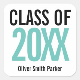 Pegatina Cuadrada Graduación Personalizada Negrita Verde Azul AÑO CU