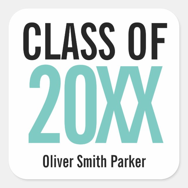Pegatina Cuadrada Graduación Personalizada Negrita Verde Teal AÑO CU (Anverso)