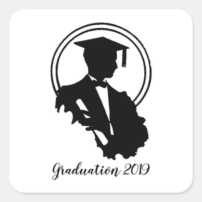 Pegatina Cuadrada Graduación retro 2019 (Anverso)