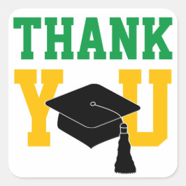 Pegatina Cuadrada Graduación Verde y Oro Gracias