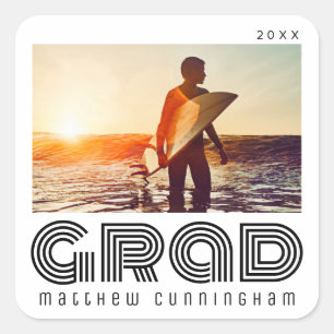 Pegatina Cuadrada Graduado 20XX Retro Genial Simple Año de Graduació