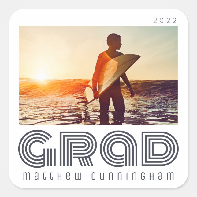 Pegatina Cuadrada Graduado 20XX Retro Guay Sencillo Año de Grado (Anverso)
