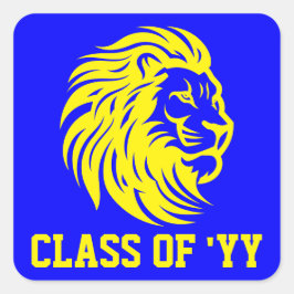 Pegatina Cuadrada Graduado azul y amarillo de la mascota del león