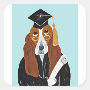 Pegatina Cuadrada Graduado de Basset Hound