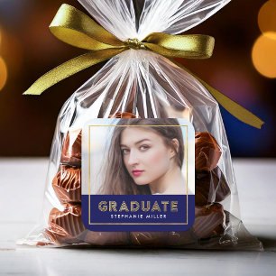 Pegatina Cuadrada Graduado de fotografía geométrica de oro azul