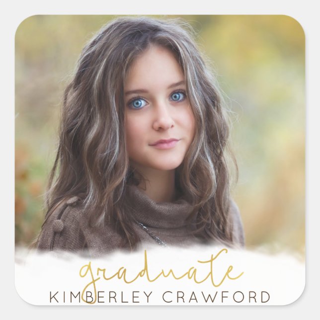 Pegatina Cuadrada Graduado de guión manuscrito dorado (Anverso)