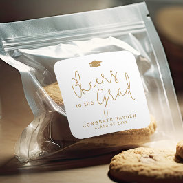 Pegatina Cuadrada Graduado de guión moderno simple dorado