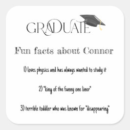 Pegatina Cuadrada Graduado Fun Facts con el título de graduación