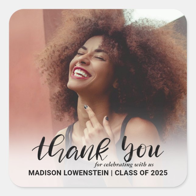Pegatina Cuadrada Graduado moderno guión de agradecimiento | Foto (Anverso)
