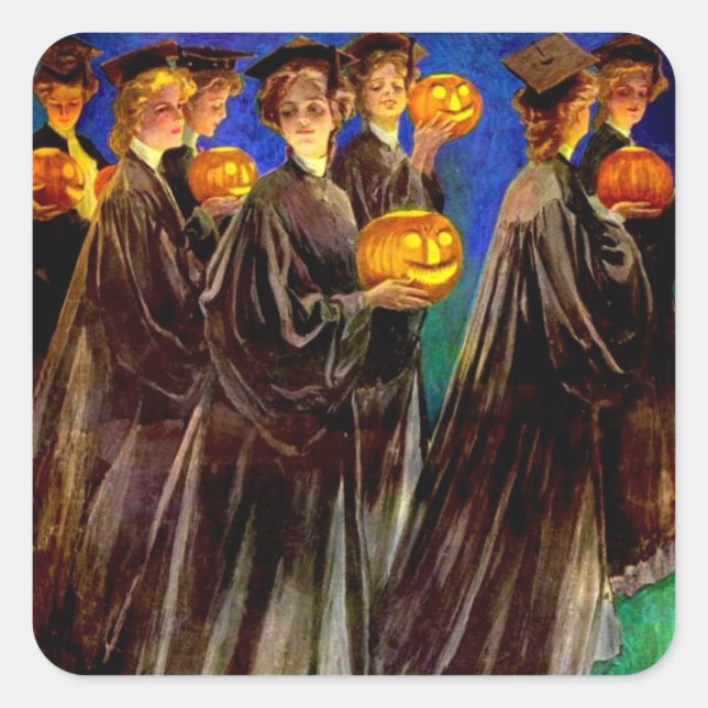 Pegatina Cuadrada Graduados de Halloween Witch College (Anverso)