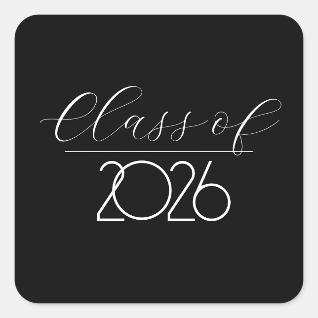 Pegatina Cuadrada Graduation 2026 Black and White (Anverso)