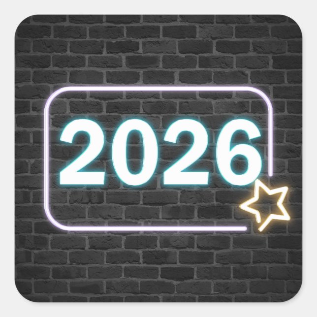 Pegatina Cuadrada Graduation 2026 Neon Sign On Brick (Anverso)