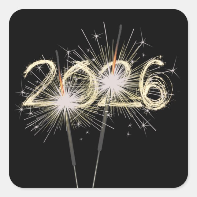 Pegatina Cuadrada Graduation 2026 Sparklers On Black (Anverso)