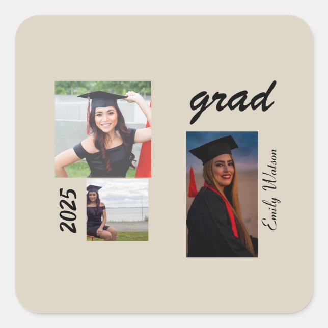 Pegatina Cuadrada Graduation Grad 2025 personalized  (Anverso)