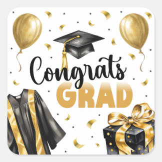Pegatina Cuadrada Graduation Neutral Black Gold High School College