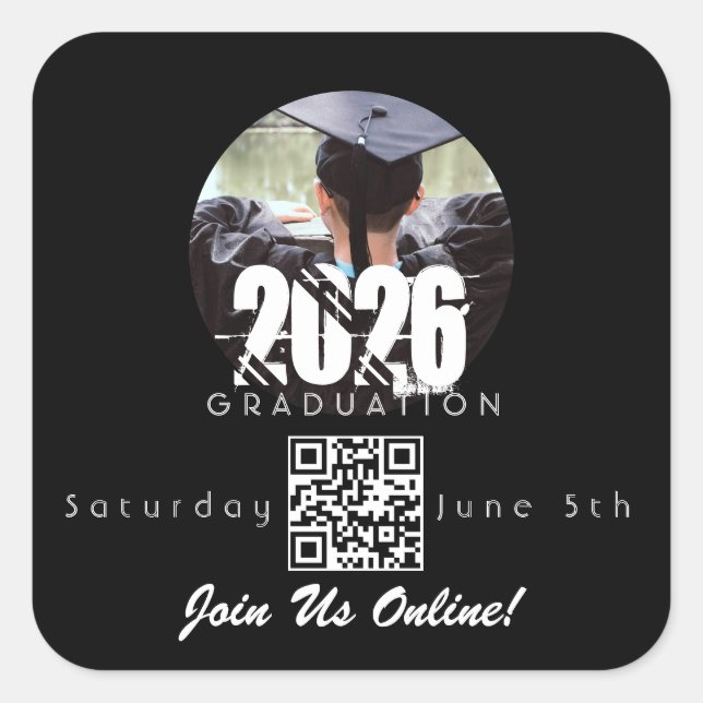 Pegatina Cuadrada Graduation Online Invitation QR Code 2026 (Anverso)
