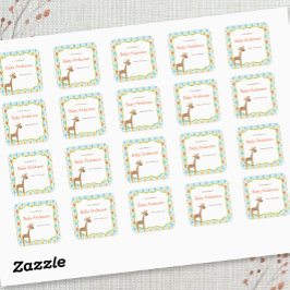 Pegatina Cuadrada Grafas neutrales de género Giraffe Baby Bookplate