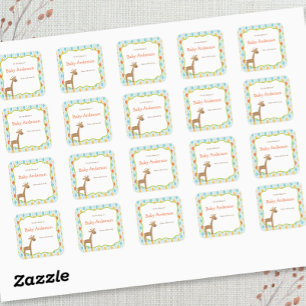 Pegatina Cuadrada Grafas neutrales de género Giraffe Baby Bookplate
