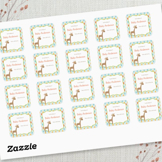 Pegatina Cuadrada Grafas neutrales de género Giraffe Baby Bookplate (Subido por el creador)