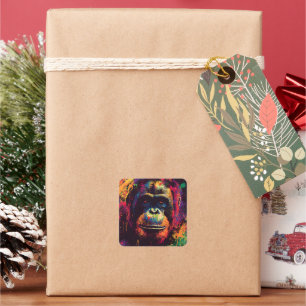 Pegatina Cuadrada Graffiti salvaje Gorila de la selva urbana