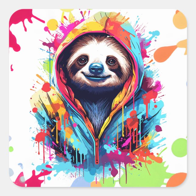 Pegatina Cuadrada Graffiti Sloth (Anverso)