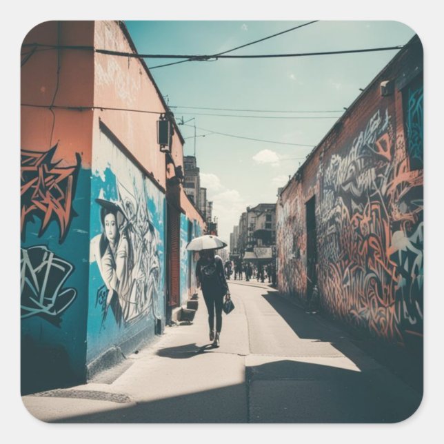 Pegatina Cuadrada Graffiti urbano (Anverso)