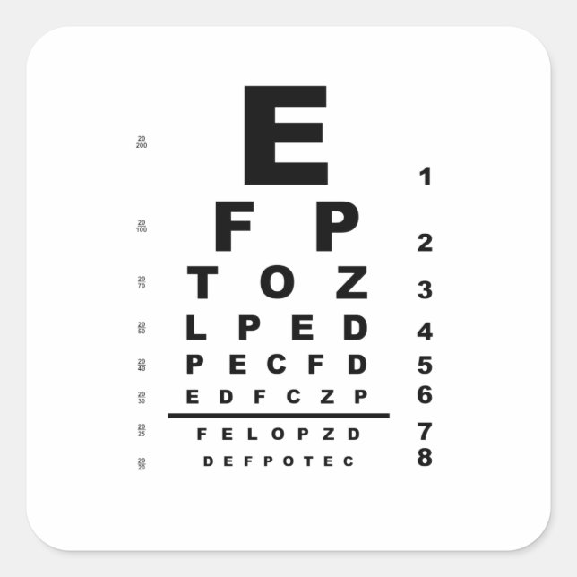 Pegatina Cuadrada Gráfica de prueba ocular (Anverso)