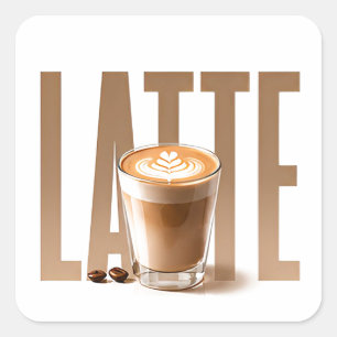 Pegatina Cuadrada Gráfica editorial de café de lujo Latte