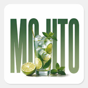 Pegatina Cuadrada Gráfica editorial de cóctel de lujo Mojito