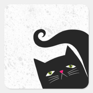 Pegatina Cuadrada Gráfica gráfica plana de gato reverente divertida