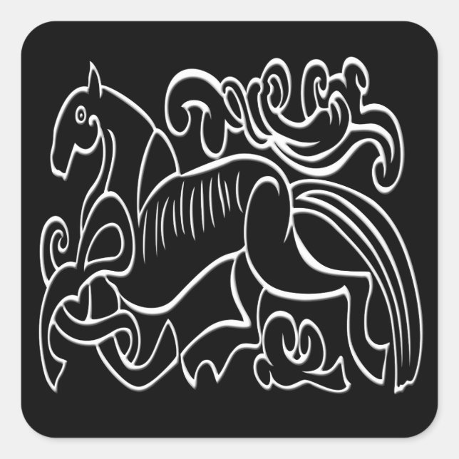 Pegatina Cuadrada Gráfica nórdica en blanco y negro invertida (Anverso)