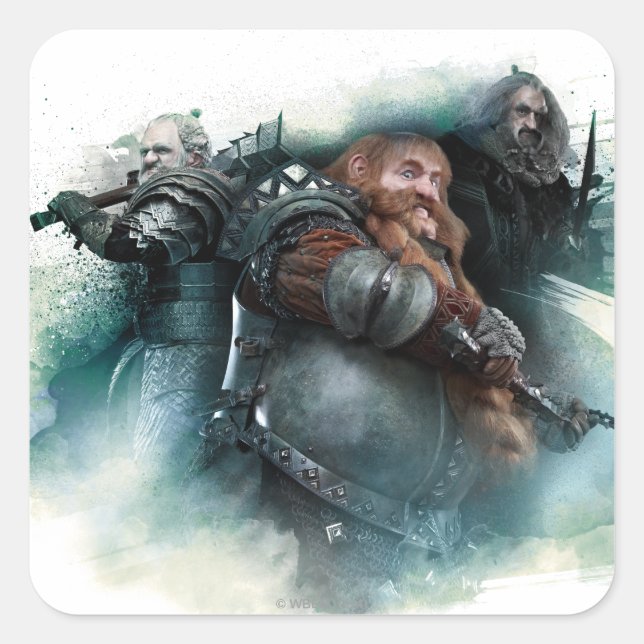 Pegatina Cuadrada Gráfico de Dori, Bombur y Oin (Anverso)