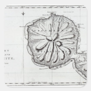 Pegatina Cuadrada Gráfico de la isla Otaheita, 1769